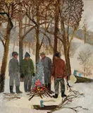 Per Krohg, Tømmerhoggere rundt et bål, Olje på plate