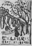 Nikolai Astrup, Høst Plukke epler Ex Libris, Blyant og lavering på tynt gulhvitt papir