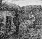 Vedhugger by Nikolai Astrup, Penn på tykt beige papir, sold Jun 2017
