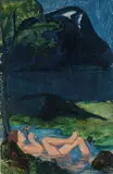 Kvinne i fjellbekk by Nikolai Astrup, Blyant og olje på papir, sold Jun 2017