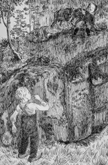 Nikolai Astrup, Nå er bukken min, Penn på tykt beige papir