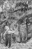Nå er bukken min by Nikolai Astrup, Penn på tykt beige papir, sold Jun 2017