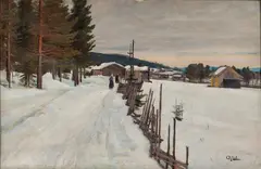 Ole Juul, Gårdsvei, vinter, Olje på lerret