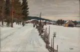 Ole Juul, Gårdsvei, vinter, Olje på lerret