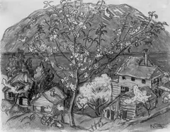 Nikolai Astrup, Astruptunet med blomstrende frukttrær, Kullstift