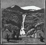Nikolai Astrup, Foss og bre, Tresnitt trykket i svart på tynt hvitt papir