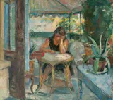Søren Onsager, Kvinne i interiør, 1930, Olje på lerret