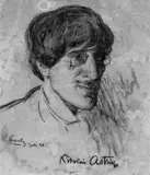 Nils Krantz, Portrett av Nikolai Astrup, 1910, Kullstift på tynt beige papir, lysmål