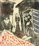 Johannes Rian, Figurer på et gårdstun, Fargetresnitt