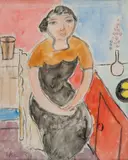 Johannes Rian, Sittende kvinne, 1949, Blyant og akvarell på papir, lysmål
