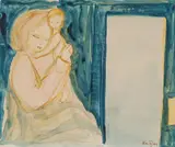 Mor og barn by Kai Fjell, Akvarell på papir, lysmål, sold May 2017