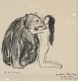 Edvard Munch, Kvinnen og bjørnen, Litografi trykket i svart på tykt gulhvitt papir
