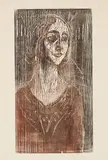 Edvard Munch, Birgitte III, Fargetresnitt trykket i svart og rødbrunt på tykt gulhvitt papir