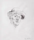 Edvard Munch, Selvportrett med hatt I, Litografi trykket i svart på middels tynt gulhvitt