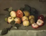 Benedicte Scheel, Oppstilling med epler og pærer, 1882, Olje på lerret