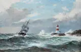 Lauritz Haaland, Seilskute ved Lille Præsteskjær fyr, 1907, Olje på lerret