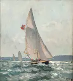 Seilbåter i frisk bris by Frits Thaulow, 1886, Olje på plate, sold Nov 2016