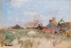 Fra Nord-Frankrike by Frits Thaulow, Olje på papir, oppklebet på plate, sold Nov 2016