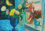 Willi Midelfart, Høstblomster, Olje på plate