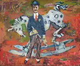 Erling Enger, Mann og gyngehest, 1944, Olje på lerret