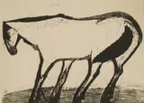 Ludvig Eikaas, Hest i vind, 1953, Tresnitt trykket på hvitt papir