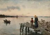 Frithjof Smith-Hald, Aftenstemning på bryggen, 1888, Olje på lerret