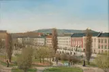 Harald Bertrand, Vårdag på Karl Johan, 1883, Olje på lerret