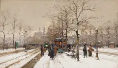 Eugène Galien-Laloue, Le Trocadero, Akvarell på papir, oppklebet på papp
