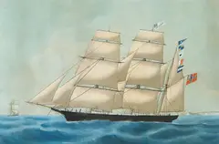 Andreas (Anders) Lind, Seilskuten Morninglight i kanalen, Gouache på papir, lysmål