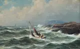 Lauritz Haaland, Losskøyte på vei ut mot seilskute, 1897, Olje på lerret