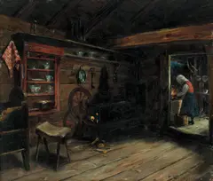 Gustav Wentzel, Bondeinteriør, Olje på papir, oppklebet på plate