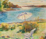 Sommerdag ved Rønnes by Arne Kavli, Olje på lerret, sold Jun 2016