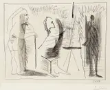Pablo Picasso, Atelierscene, Radering trykket på tykt, hvitt papir