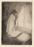Edvard Munch, Piken ved vinduet, Radering trykket i svart på tykt beige engelsk