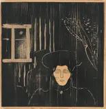 Edvard Munch, Måneskinn II, Fargetresnitt trykket i to farger, svart og grått