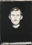 Edvard Munch, Selvportrett, Litografi trykket i svart på middels tynt gråhvitt
