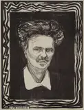 Edvard Munch, August Strindberg, Litografi trykket i svart på middels tykt blågrått