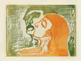 Edvard Munch, Hode ved hode, Fargetresnitt trykket i to farger, grønt og