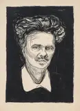 Edvard Munch, August Strindberg, Litografi trykket i svart på middels tynt