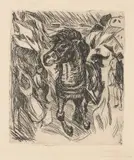 Edvard Munch, Galopperende hest, Radering trykket i svart på middels tynt gulhvitt