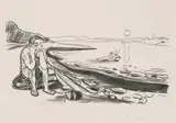 Edvard Munch, Omegas flukt, Litografi trykket i svart på tykt gulhvitt papir