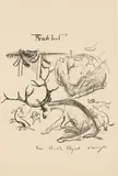 Edvard Munch, Karikatur: Den skutte hjort stanger!, Litografi trykket i svart på middels tynt gulhvitt