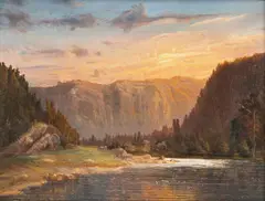Lars Hertervig, Fjellandskap, 1858, Olje på papir, oppklebet på plate