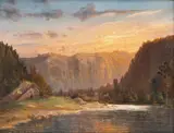 Lars Hertervig, Fjellandskap, 1858, Olje på papir, oppklebet på plate