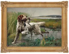 Karl Uchermann, Engelsk setter med stokkand i munnen, 1891, Olje på lerret