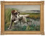 Karl Uchermann, Engelsk setter med stokkand i munnen, 1891, Olje på lerret