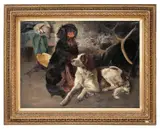 Karl Uchermann, Gordon setter og engelsk setter ved en grue, Olje på lerret