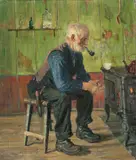 Gustav Wentzel, Sittende mann i interiør, Olje på lerret