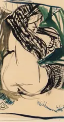 Kvinne som kler på seg by Jakob Weidemann, 1943, Akvarell på papir, lysmål, sold Nov 2015