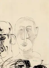 Mannshoder by Jakob Weidemann, Tusj og lavering på papir, lysmål, sold Nov 2015